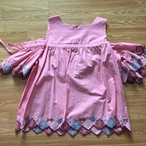 Pink and Blue Women’s Off-Shoulder Top